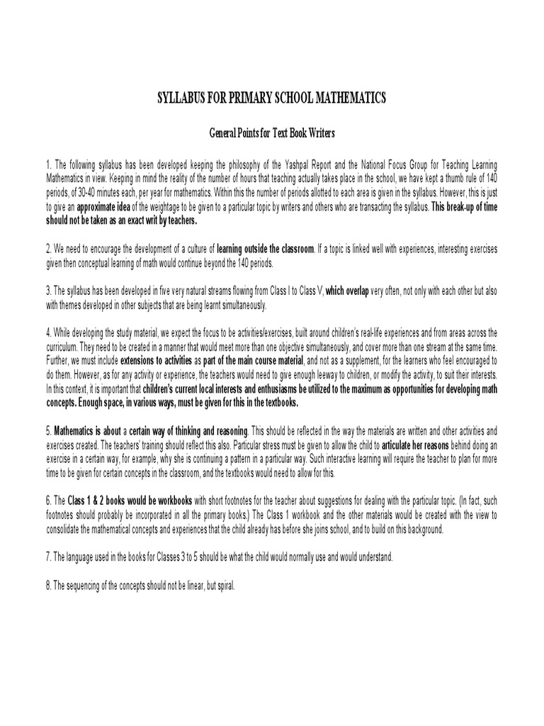 Maths Syllabus Class 1 PDF Integer Shape