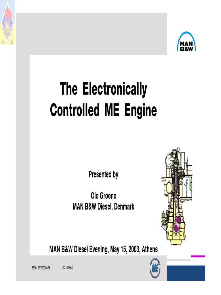 The Electronically Controlled ME Engine Presented by Ole Groene MAN B&W Diesel, Denmark PDF