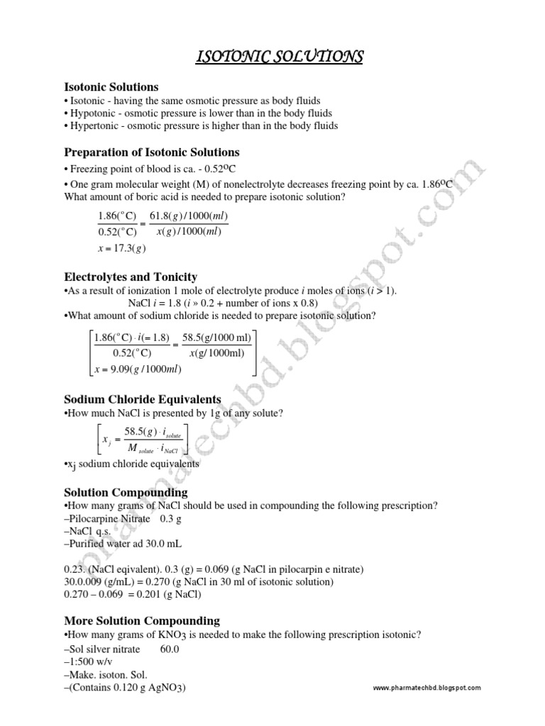 Isotonic Solutions Physical Sciences Science Mathematics