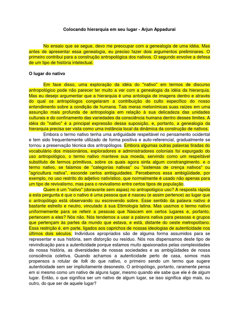 Hierarquia e a Ideia de Nativo | PDF | Antropologia | Pensamento