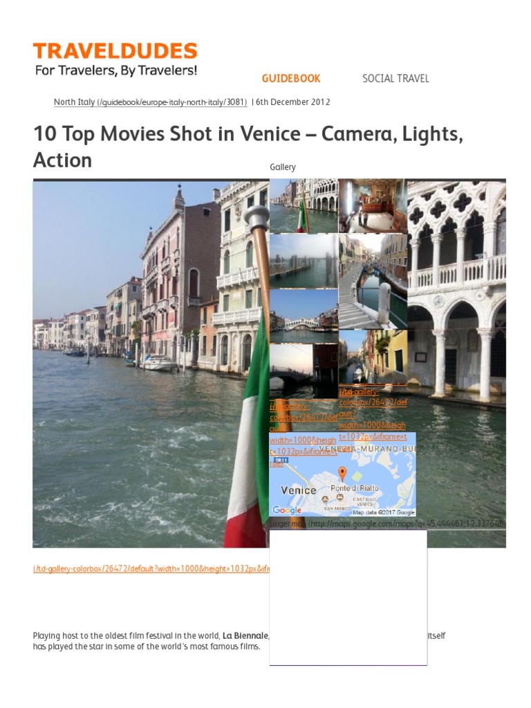 10 Top Movies Shot in Venice Camera, Lights, Action Traveldudes PDF