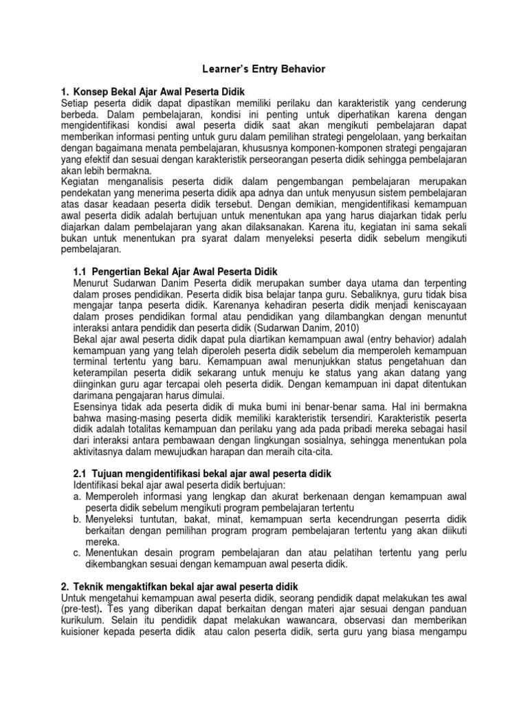3 Learner Entry Behavior | PDF