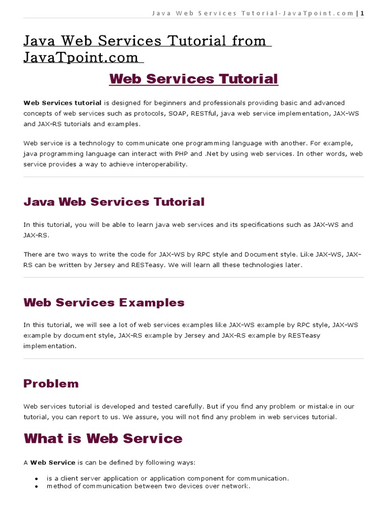 Java WebServices Tutorial From JavaTpoint | PDF | Soap | Web Service
