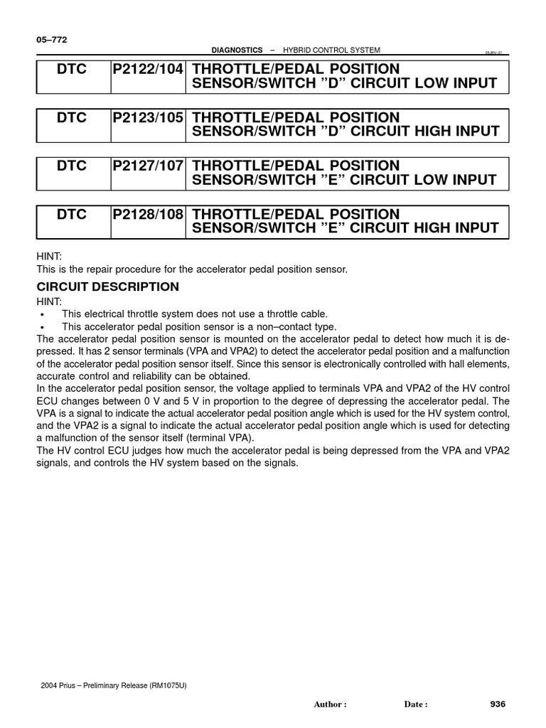 Circuit Description Hybrid Control System PDF Throttle Switch