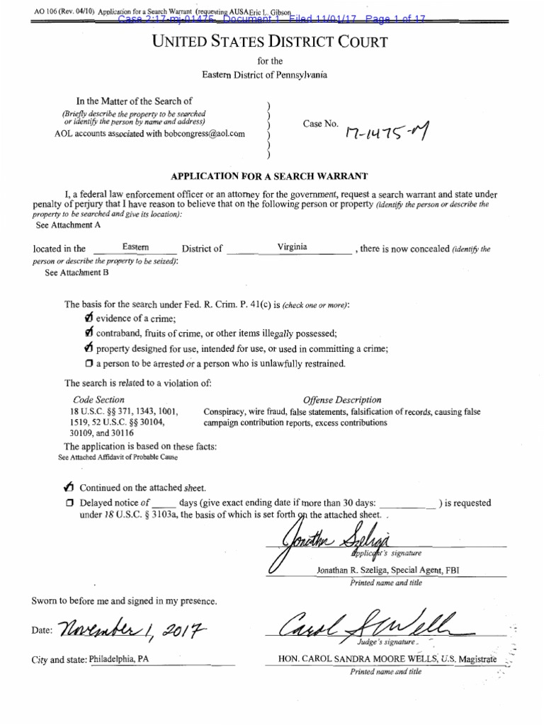 United States District Court: Application For A Search Warrant | PDF ...