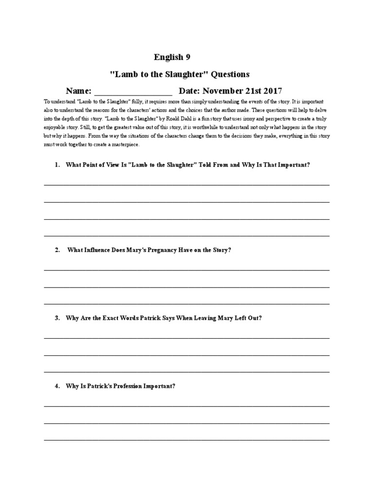 lamb to the slaughter questions