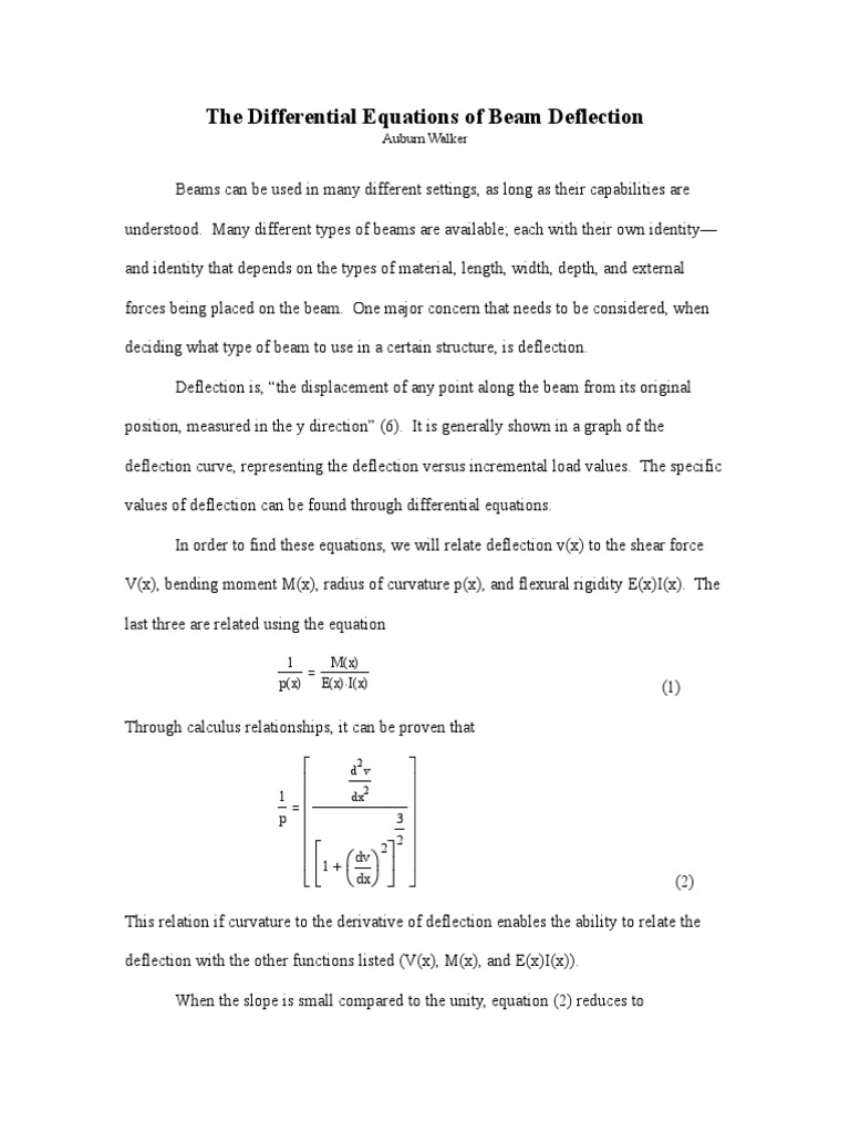 Differential Equations Beam Deflection PDF Equations Beam (Structure)