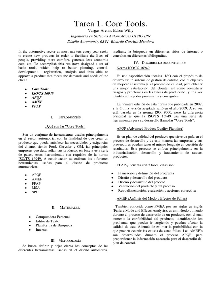 Herramientas básicas (Core Tools) para el diseño de productos en la ...