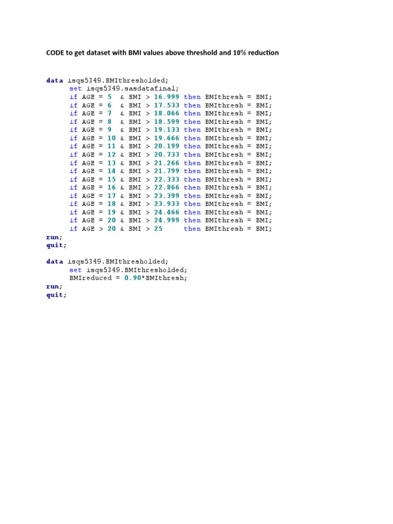 CODE To Get Dataset With BMI Values Above Threshold and 10% Reduction | PDF