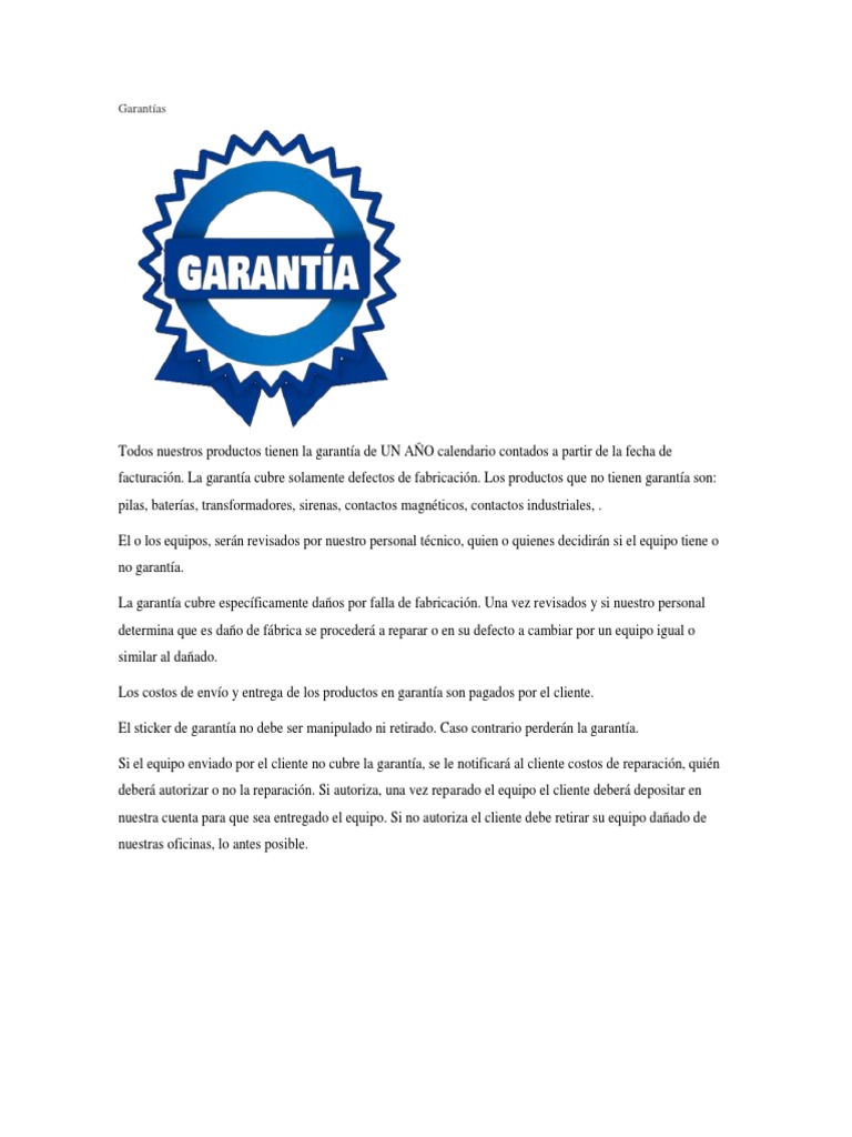 Garantía de Productos: Cobertura y Proceso | PDF | Tecnología