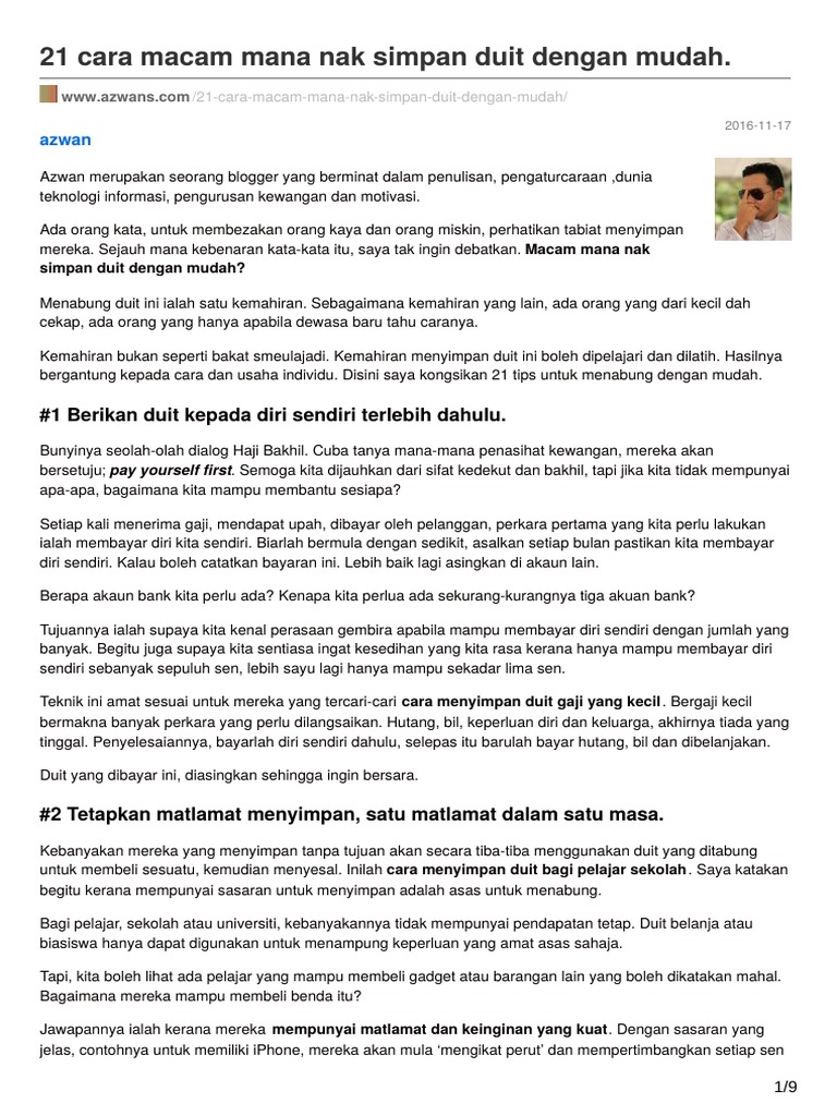 21 Cara Macam Mana Nak Simpan Duit Dengan Mudah Pdf
