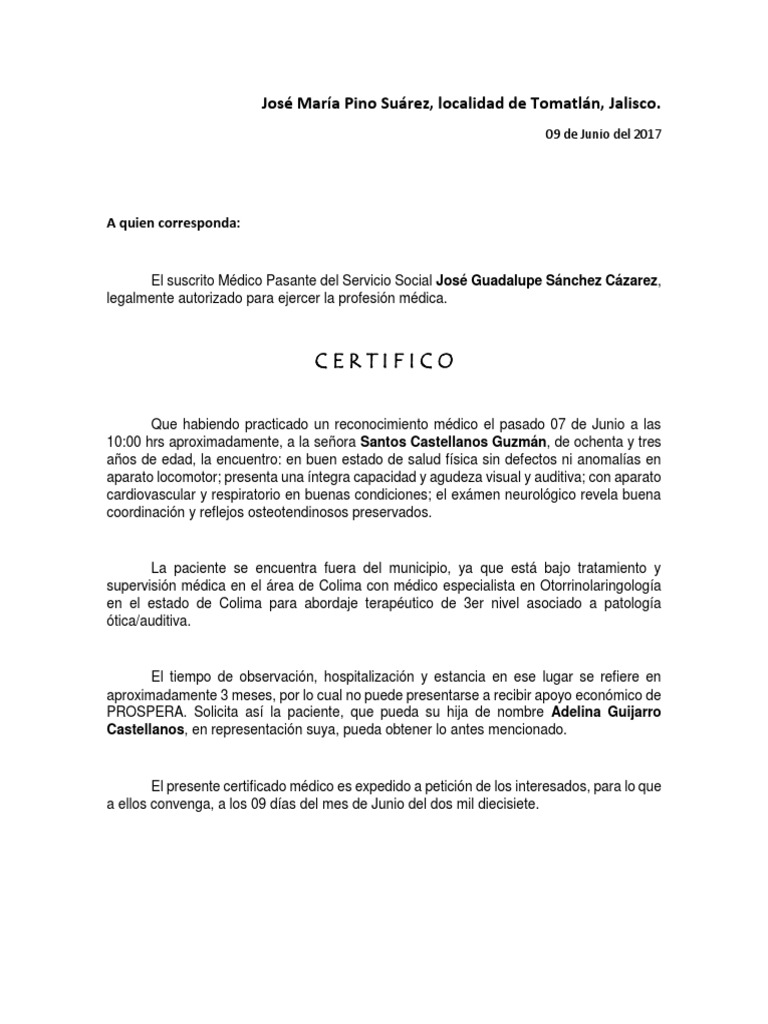 Certificado Médico (Ejemplo) PDF