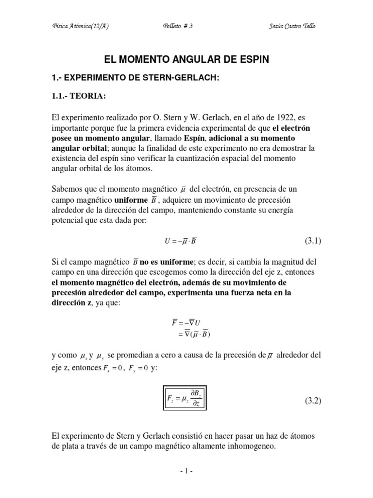 Momento Angular de Spin en Electrones | PDF | Electrón | Spin (Física)
