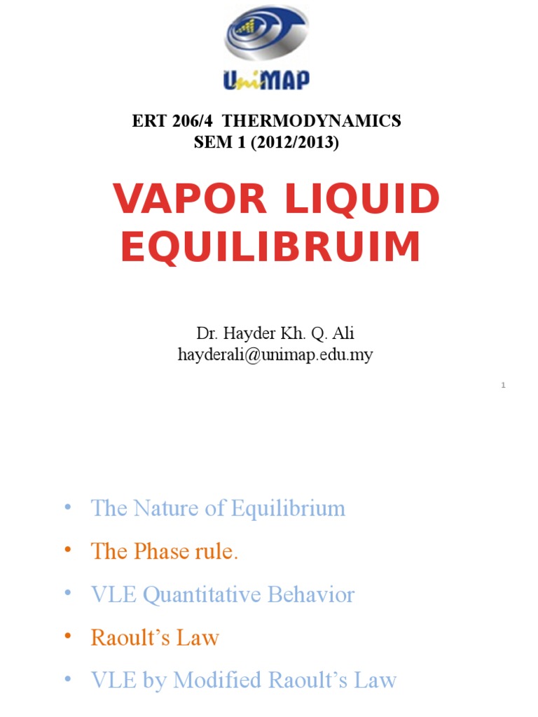 Vapor Liquid Equilibrium PDF Phase Rule Phase (Matter)