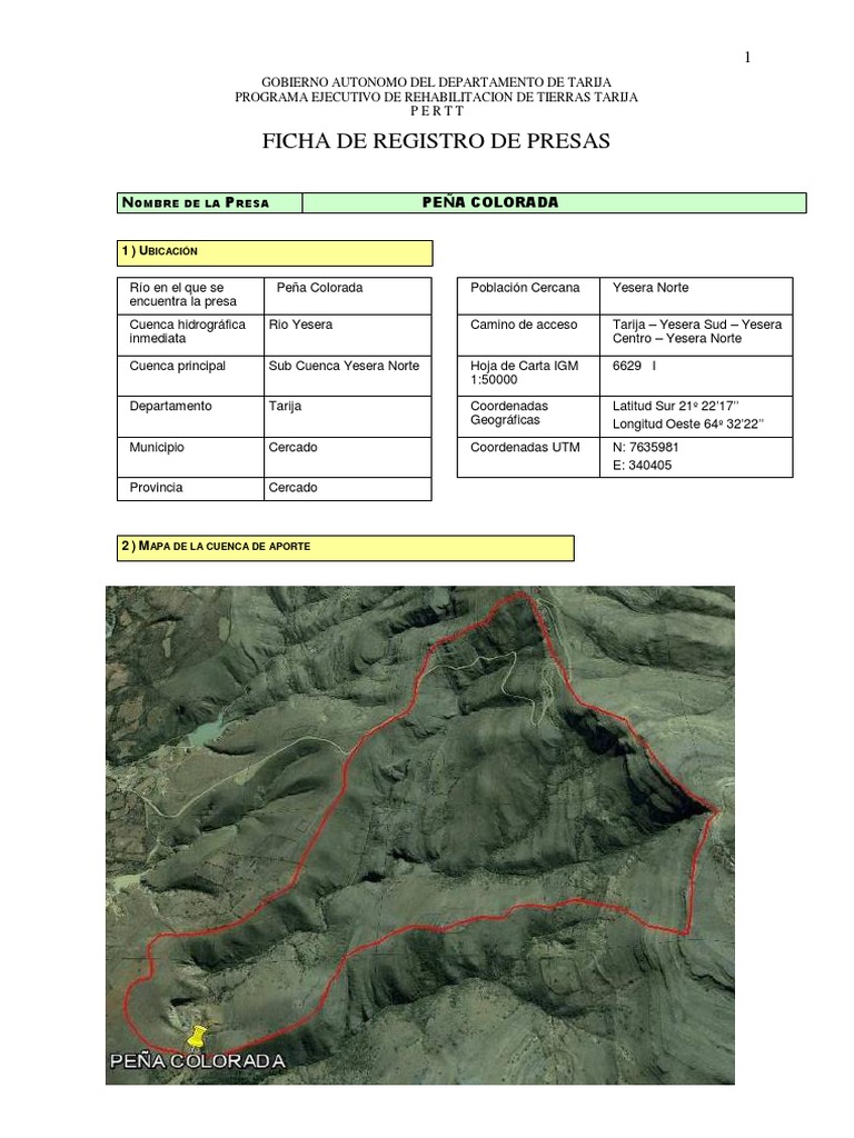 Ficha Técnica de la Presa Peña Colorada | PDF | Represa | Reservorio