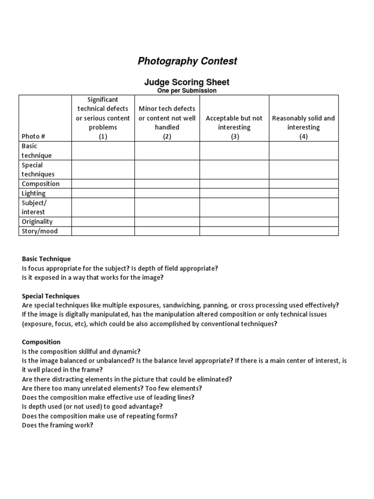 Photography Contest Judging Criteria | PDF