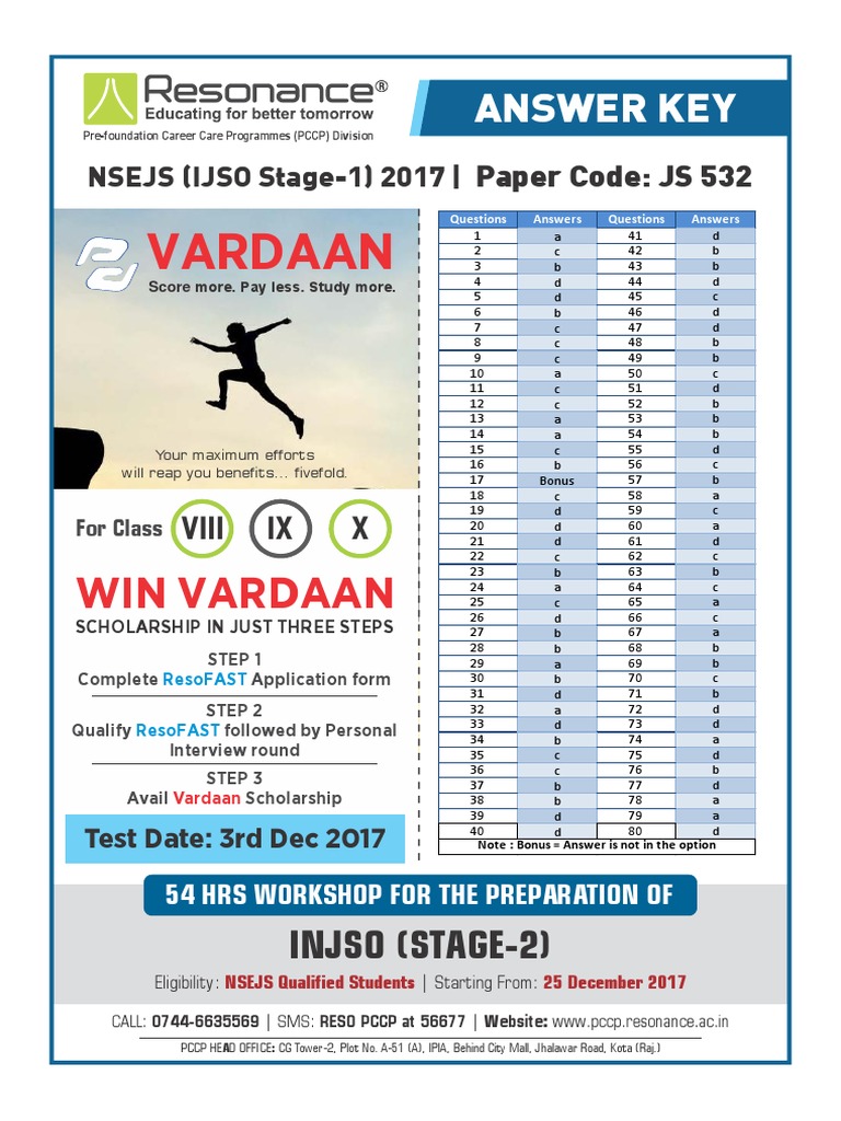 NSEJS 2017 Answer Key & Scholarship Guide | PDF | Qualifications | Schools