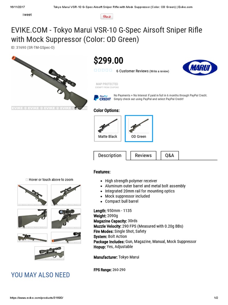 Tokyo Marui VSR-10 G-Spec Airsoft Sniper Rifle With Mock Suppressor ...