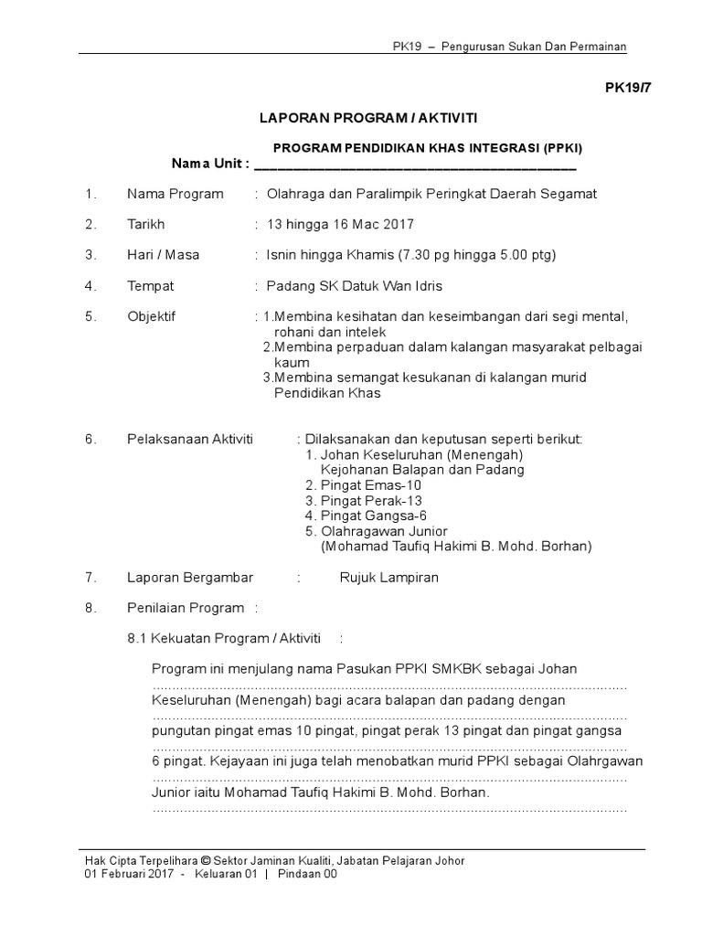 Laporan Balapan Padang Daerah 2017