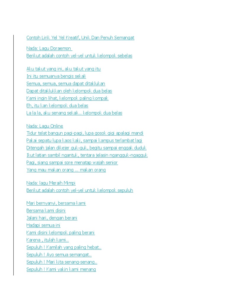 Contoh Lirik Yel Yel Kreatif