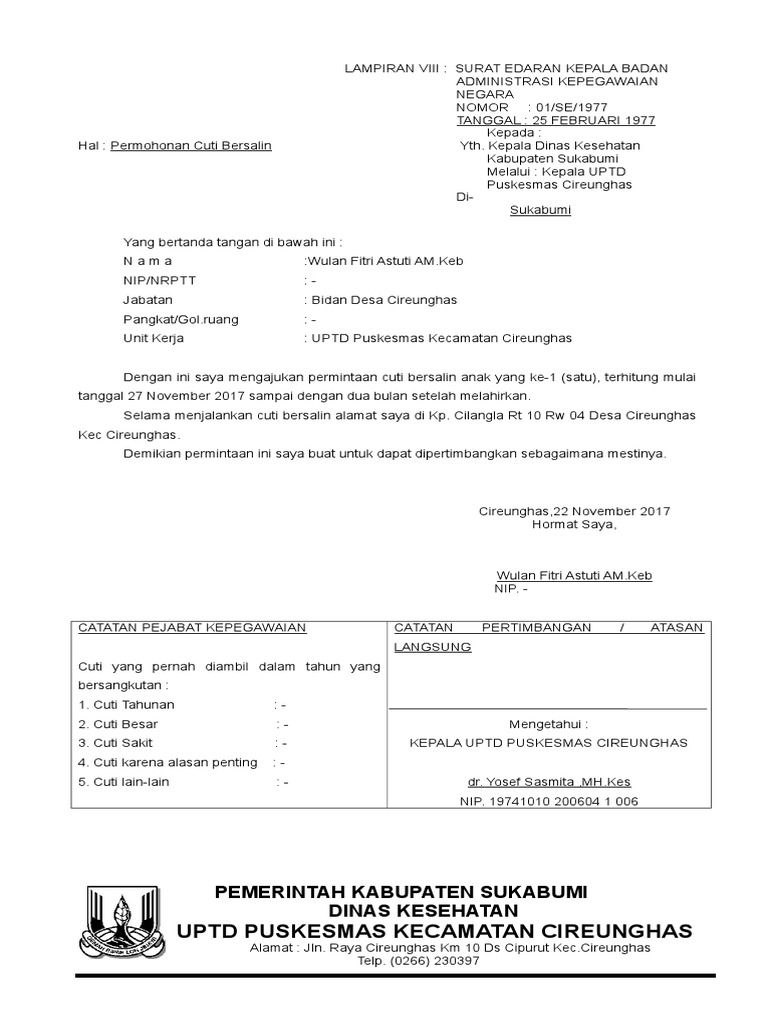Surat Cuti Bersalin
