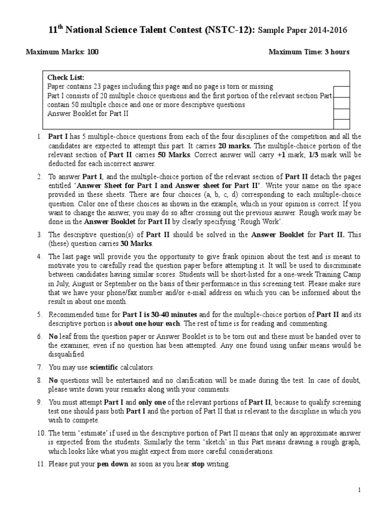 NSTC-12 Sample Paper Overview | PDF | Alcohol | Zygosity