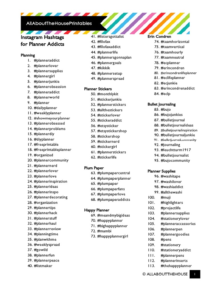100 Instagram Hashtags for Planner Addicts World Wide 