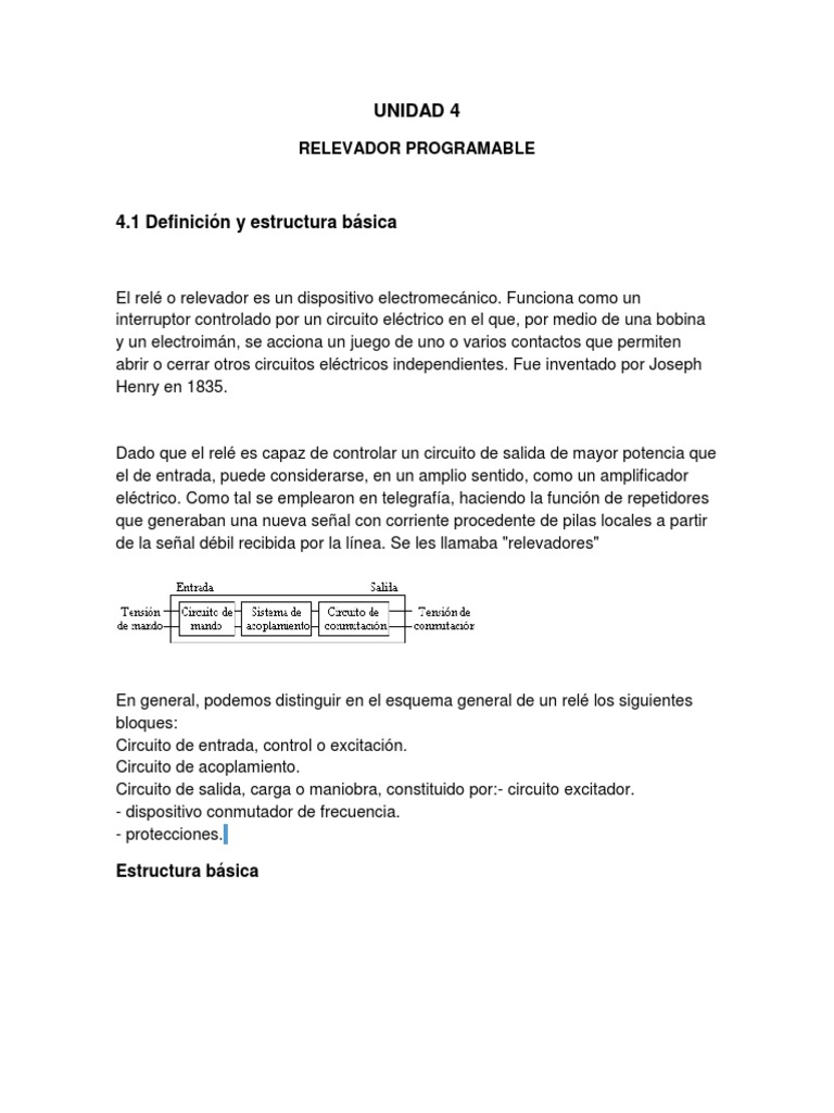 Unidad 4 Relevador Programable | PDF | Relé | Ingenieria Eléctrica