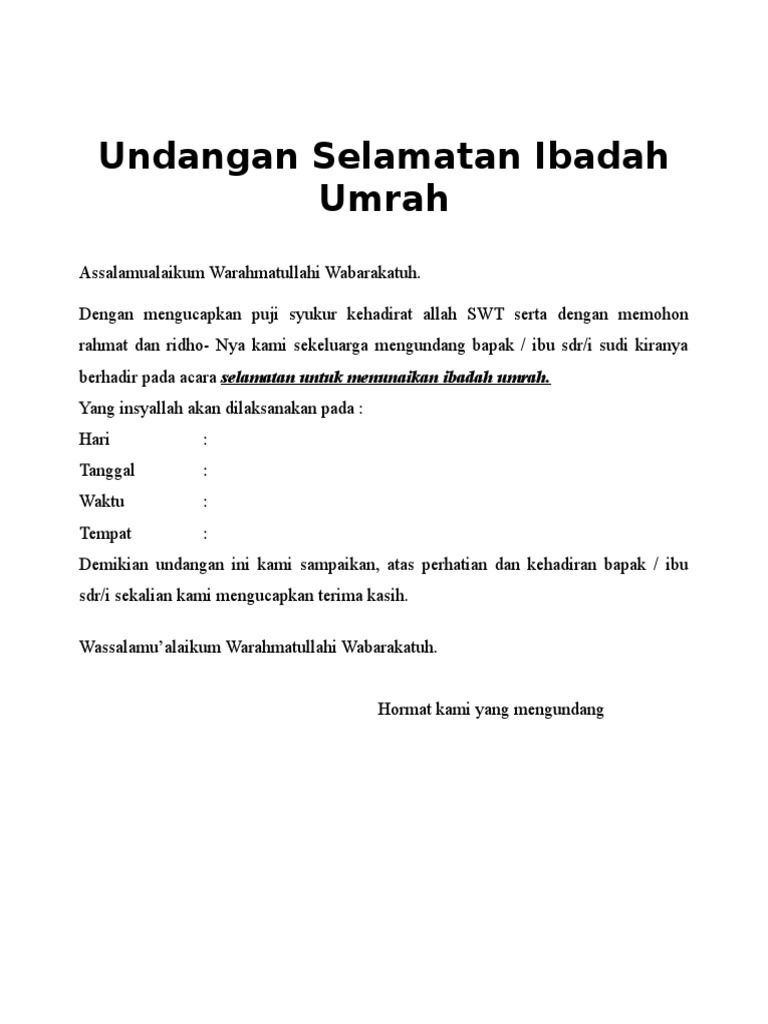 470+ Contoh Undangan Syukuran Keberangkatan Haji Terbaru