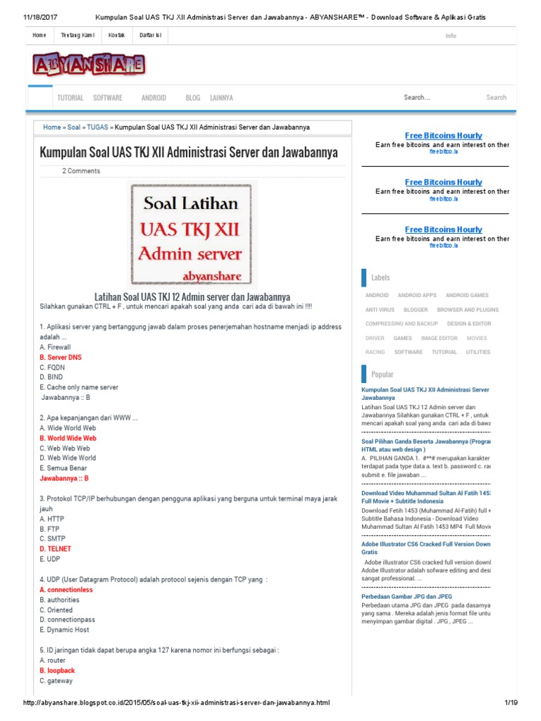 Kumpulan Soal Uas Tkj Xii Administrasi Server Dan Jawabannya Abyanshare Download Software Aplikasi Gratis Pdf