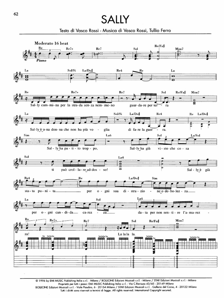 sally pianoforte vasco rossi pdf