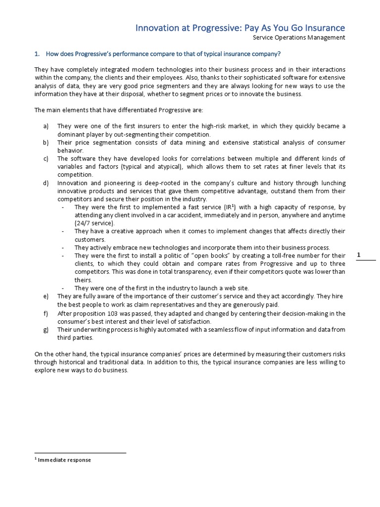 Progressive's Innovative Pay-As-You-Go Model | PDF | Insurance ...