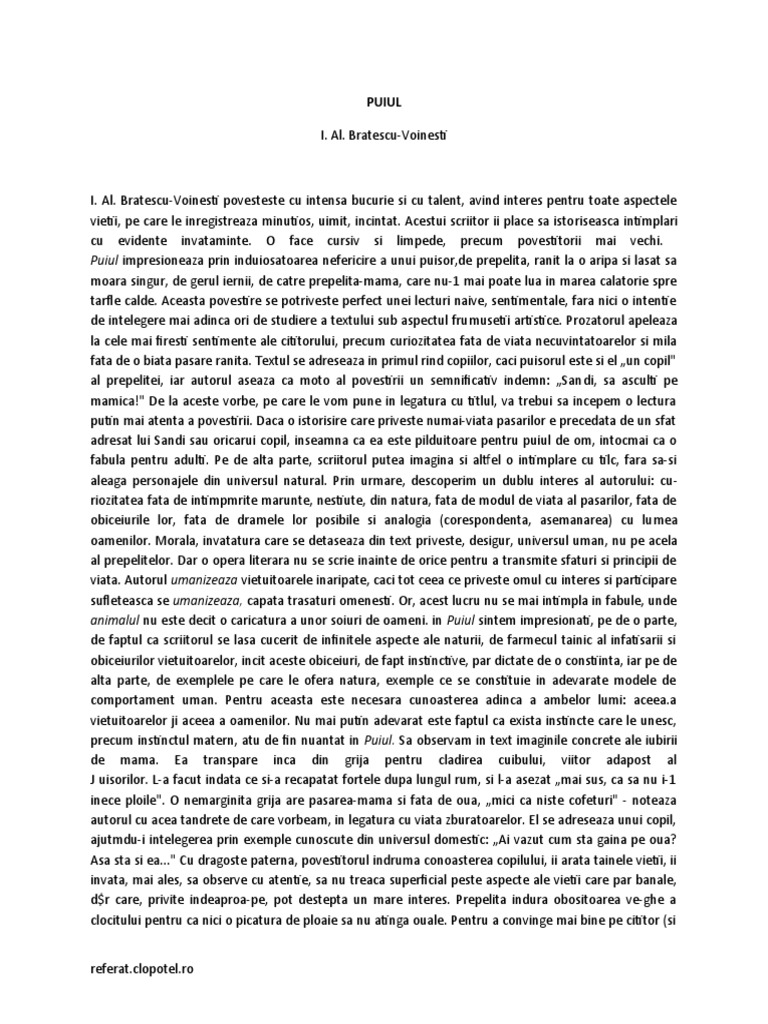 Puiul De Alexandru Bratescu Voinesti Rezumat Puiul Ioan Al - Bratescu Voinesti | PDF