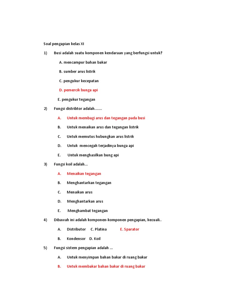 Soal Pengapian Kelas Xi