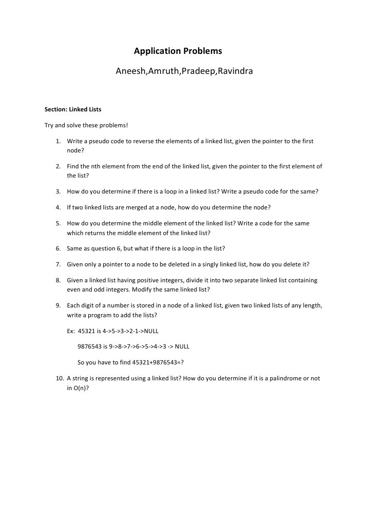 Linked List Application Problems and Solutions | PDF