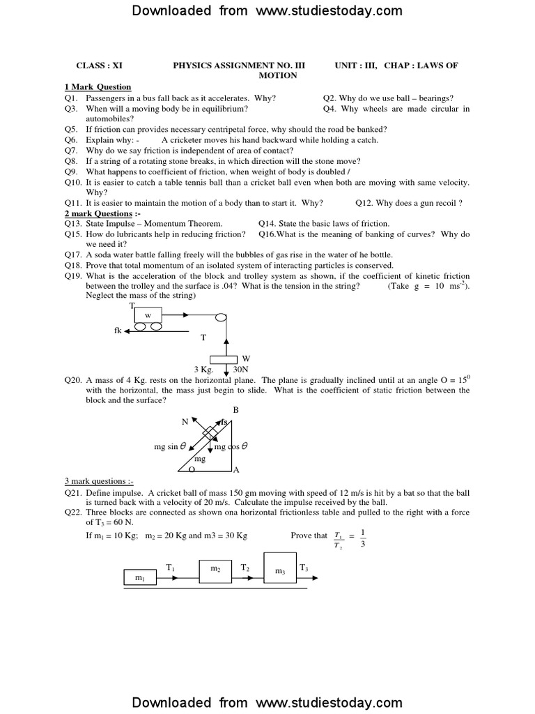 assignment 3 4 physics class 11