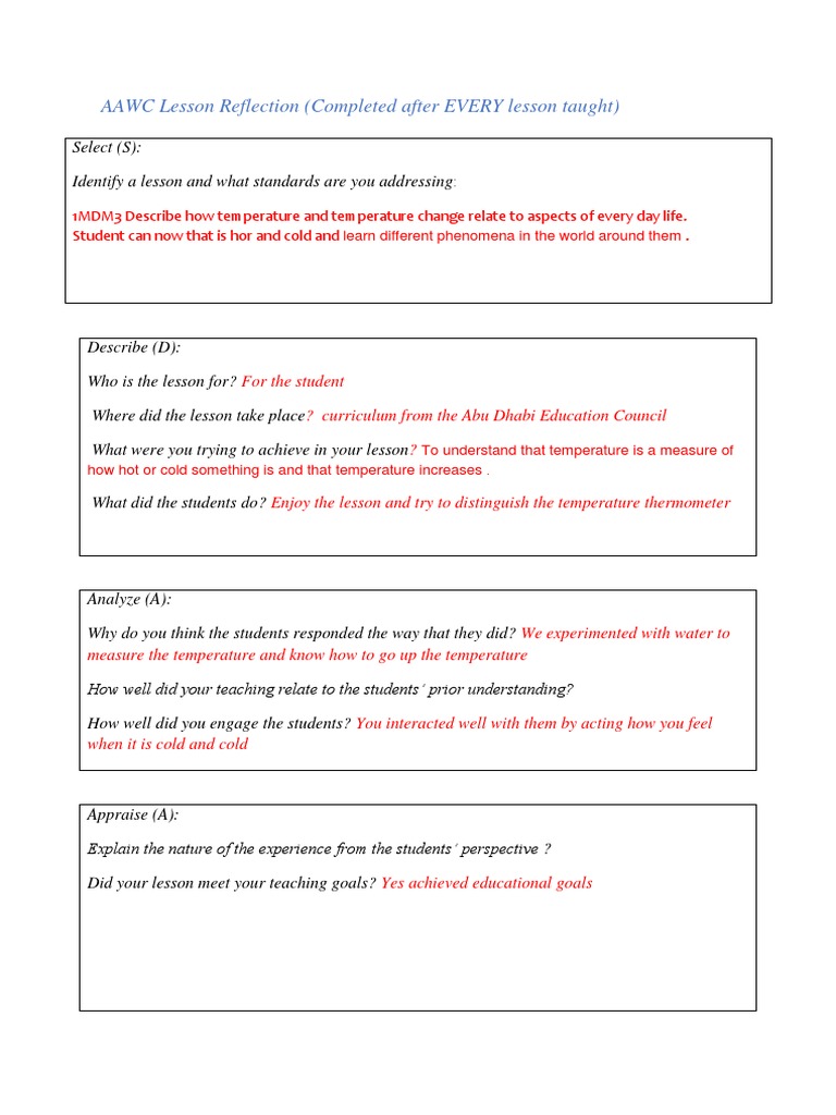 Lesson Reflection for Educators | PDF