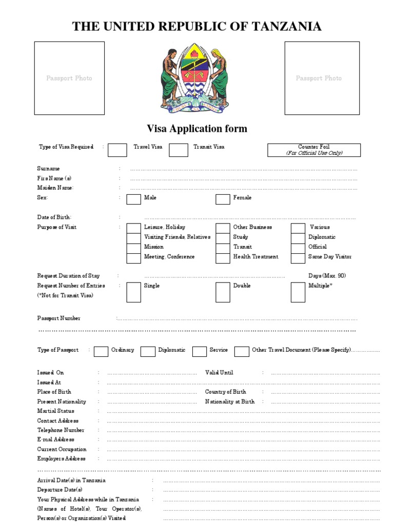 Visa Application Form Tanzania | PDF | Travel Visa | Passport