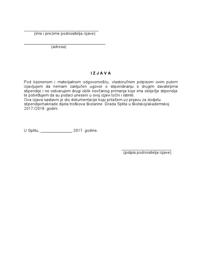 OBRAZAC Izjave | PDF