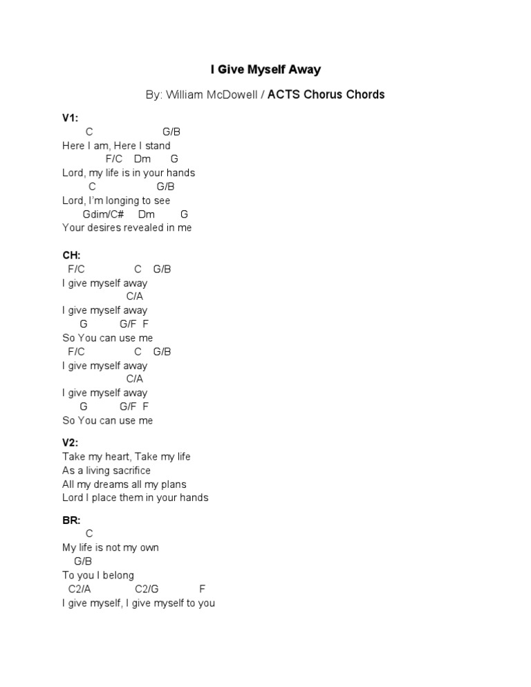 I Give Myself Away Chords
