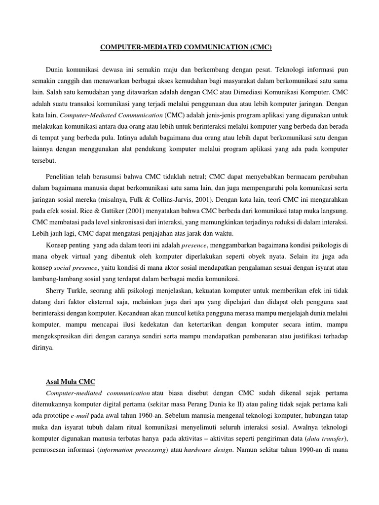 Computer Mediated Communication CMC | PDF | Ilmu Sosial | Teknologi ...