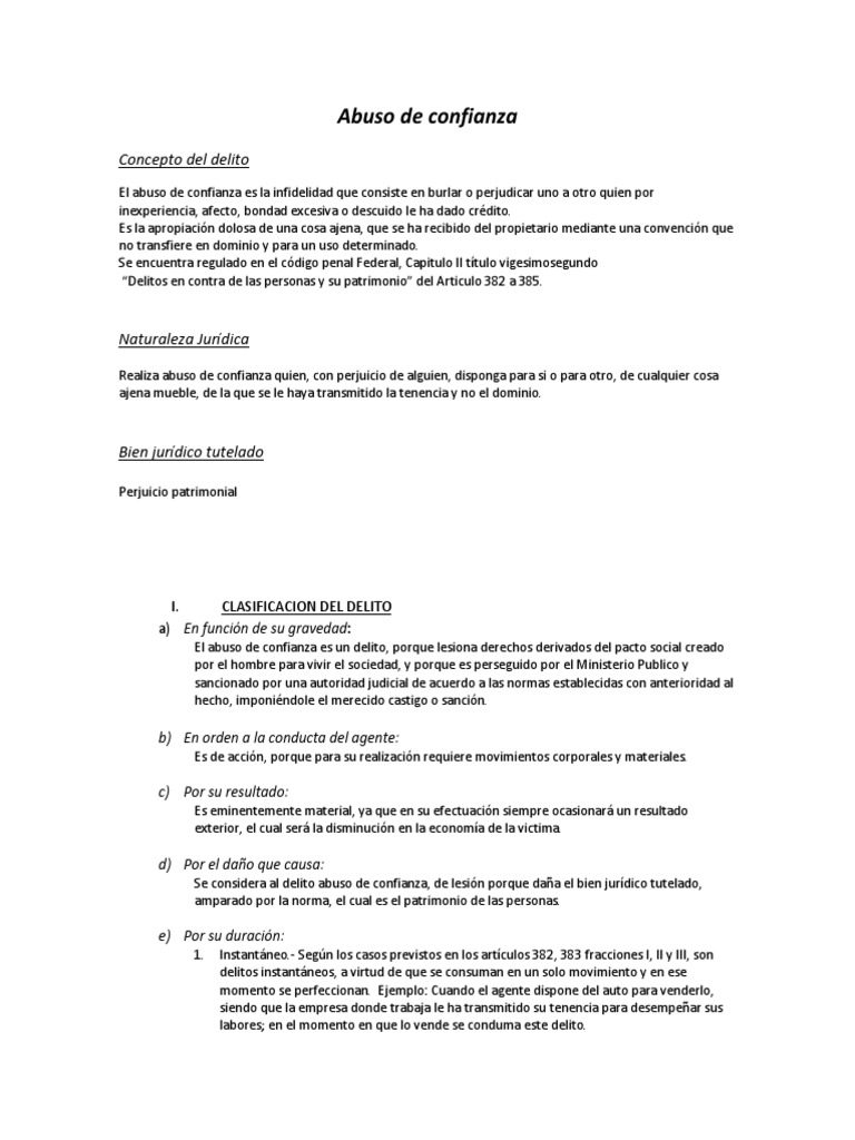 Abuso de Confianza  Derecho penal  Propiedad