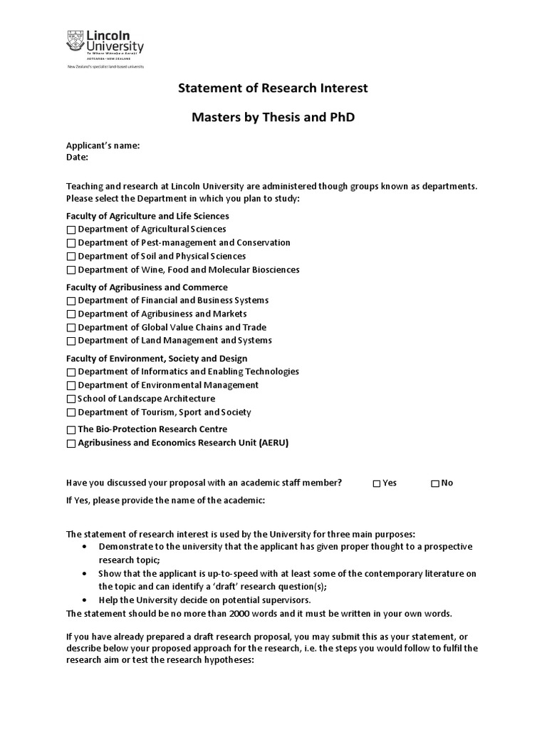 Research Interest Statement Guidelines | PDF | Thesis | Doctor Of ...