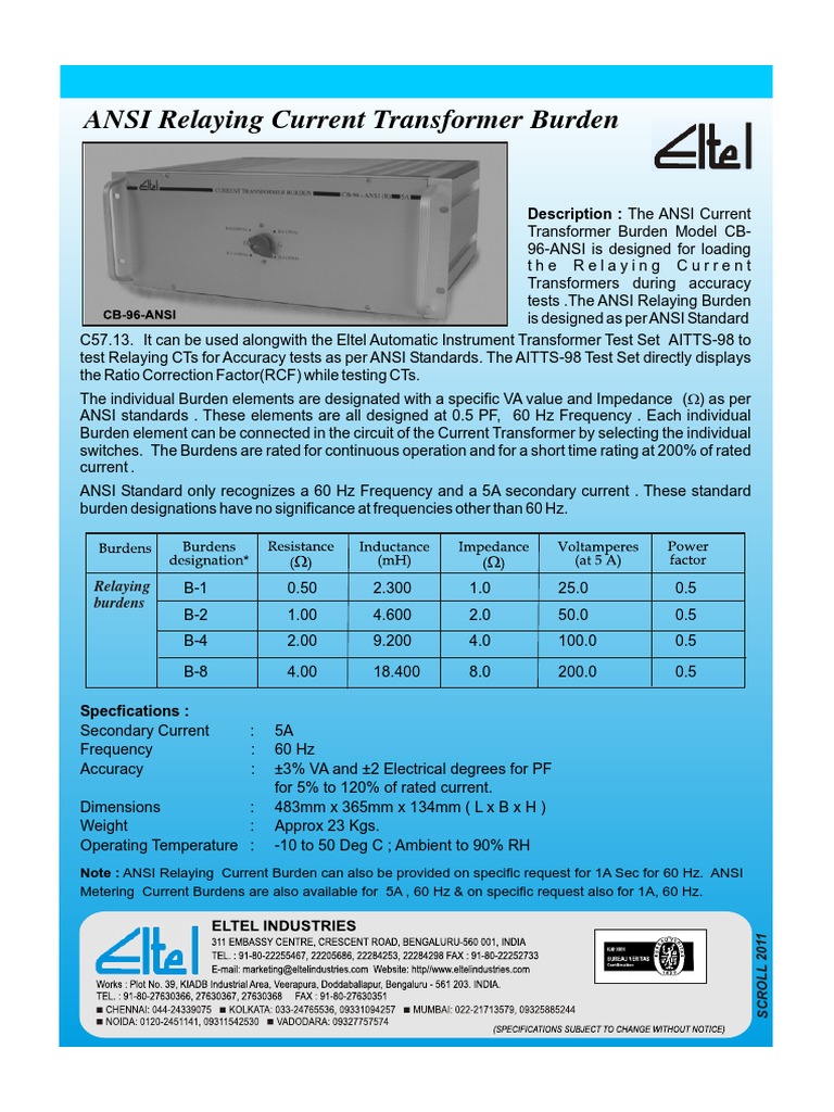 ANSI Relaying Current Transformer Burden PDF Transformer Power