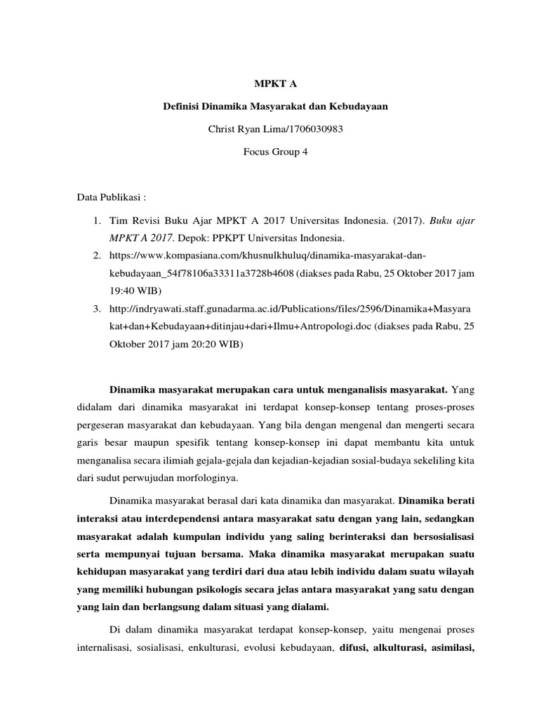 Definisi Dinamika Masyarakat dan Kebudayaan
