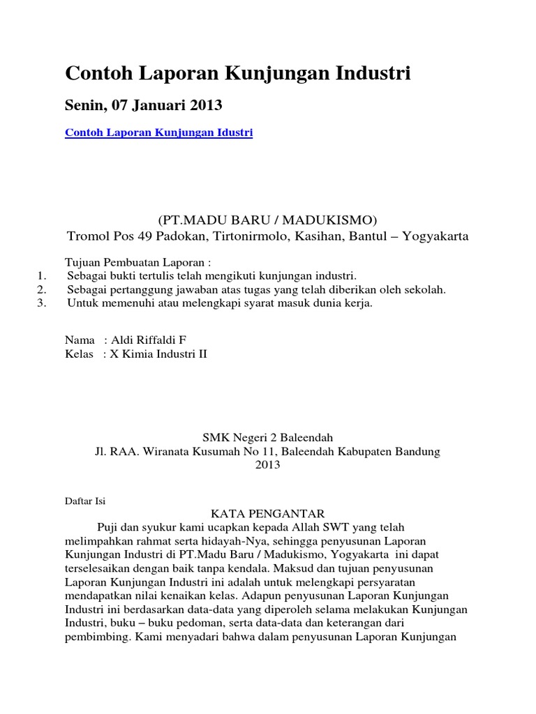 Contoh Laporan Kunjungan Industri Docx