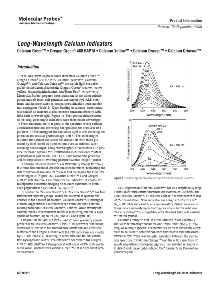 Calcium Green-1 Manual | PDF | Fluorescence | Calcium In Biology