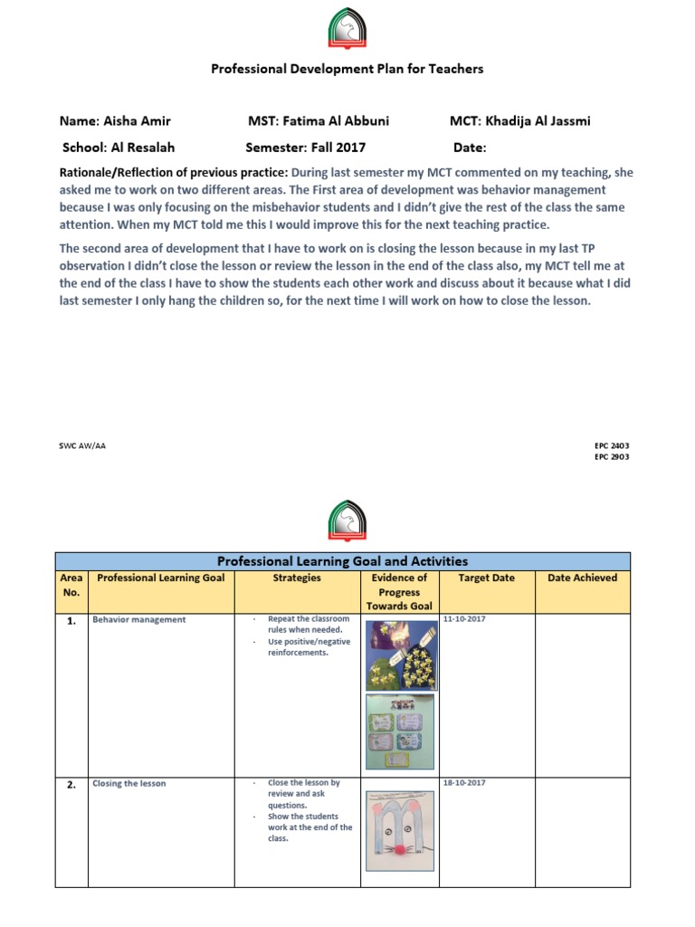 Professional Development Plan For Teachers PDF Pedagogy Teaching