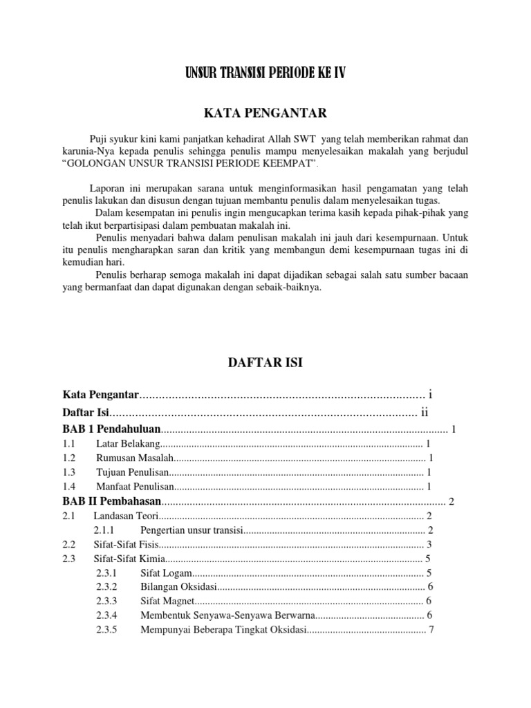 Makalah Kimia Unsur Transisi Periode 4 Contoh Makalah