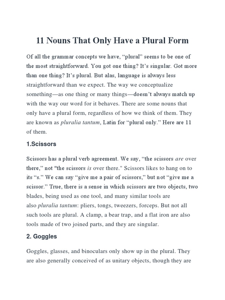 Nouns That Have Only A Plural Form PDF Plural Trousers
